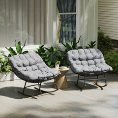 Outdoor Rocking Chair Patio Set of 2, Oversized Rocking Papasan Chairs with Cushions for Garden Porch, 265 lbs., Gray