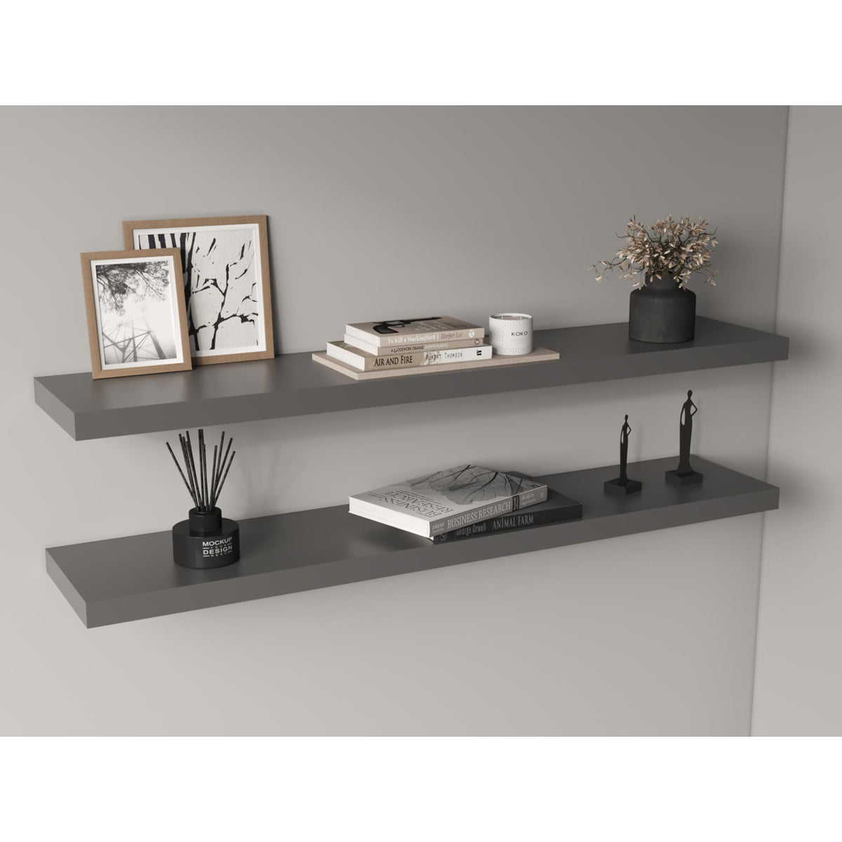Hercules 47" Wide Floating Shelves Set of 2, Shelves for Wall Decor for Bedroom, Bathroom Storage Shelves, Book Shelves for Living Room Matt Gray