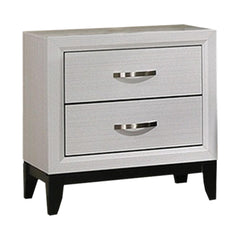 Pinnacle Nightstand, 2 Drawers, White Wood Finished Frame, Metal Handles