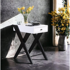 Gallery White and Black Accent Table with Built-in USB Port