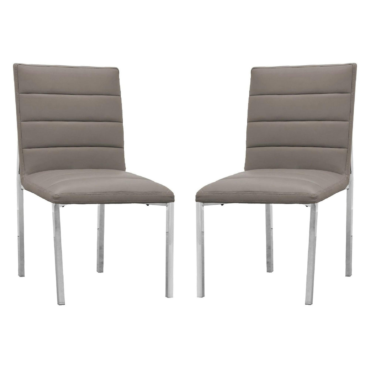 Star 23 Inch Faux Leather Channel Dining Chair, Chrome Legs, Set of 2, Gray