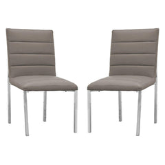 Star 23 Inch Faux Leather Channel Dining Chair, Chrome Legs, Set of 2, Gray