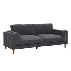 Corduroy Upholstered Square Arm Sofa with Wooden Legs