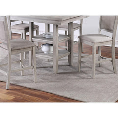 Dining Room Furniture Counter Height 5pc Set Square Table w Shelves Cushion Chairs Modern Style Rustic Grey