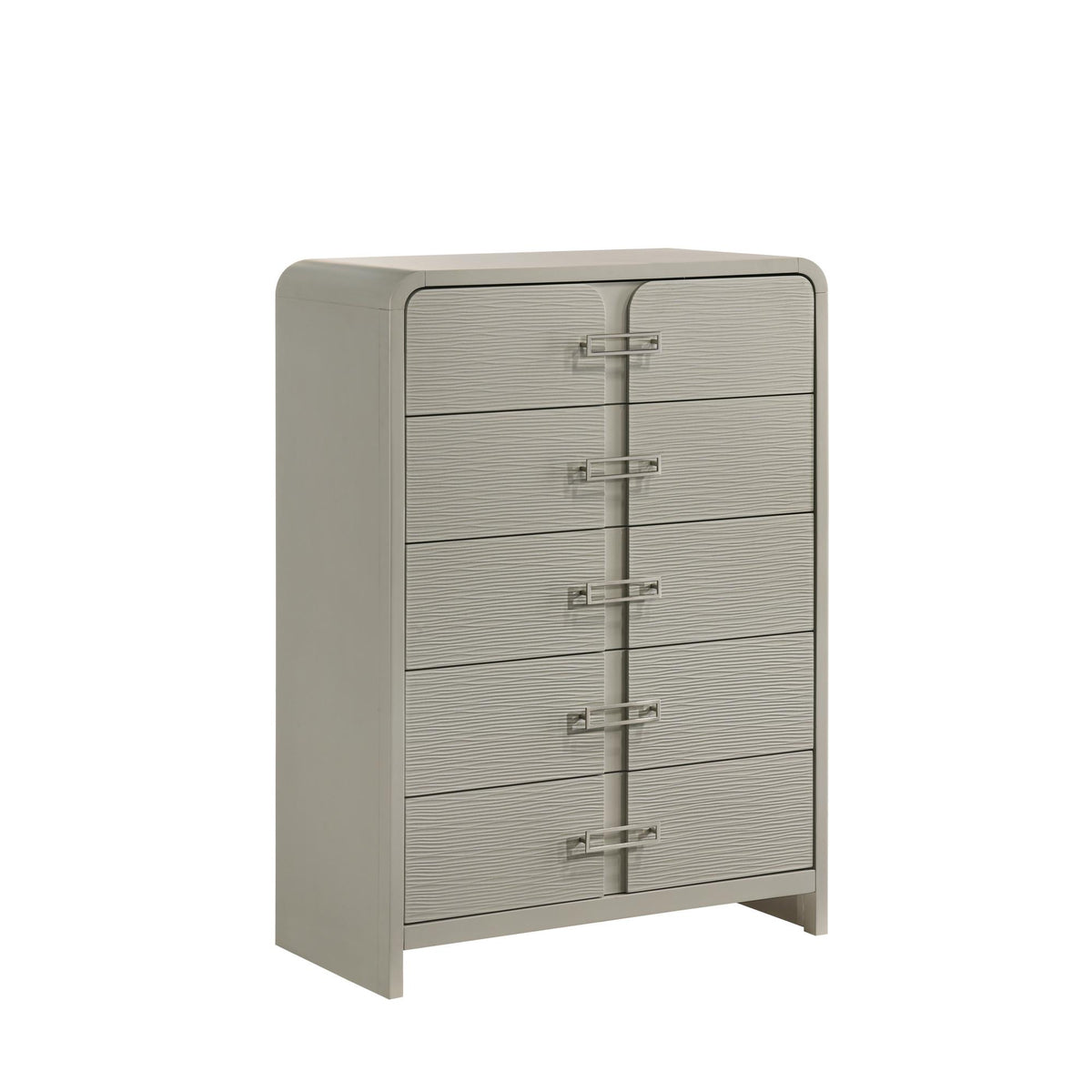 Lyric Contemporary Beige 5-Drawer Chest with Metal Handles and Ball Bearing Glide Drawers