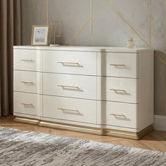 Cassandra 9-Drawer Dresser in Beige with Textured Finish and Gold Hardware (Mirror not included)