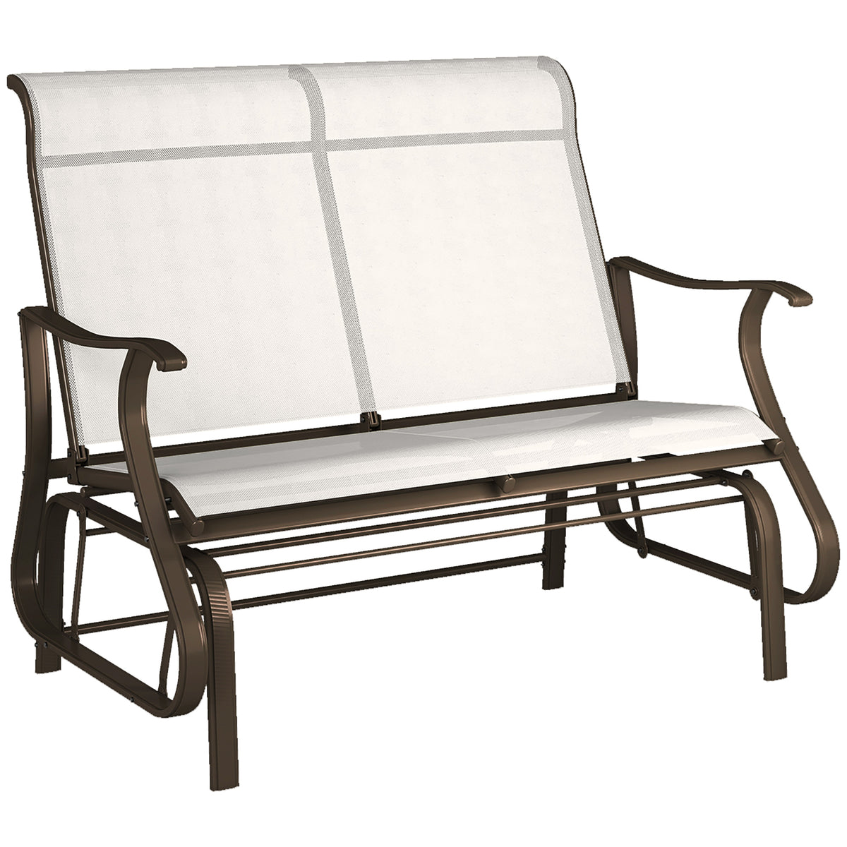 2-Person Outdoor Glider Bench，Patio Glider Loveseat Chair with Powder Coated Steel Frame，2 Seats Porch Rocking Glider for Backyard, Lawn, Garden and Porch, Cream White