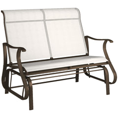 2-Person Outdoor Glider Bench，Patio Glider Loveseat Chair with Powder Coated Steel Frame，2 Seats Porch Rocking Glider for Backyard, Lawn, Garden and Porch, Cream White