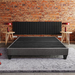 Queen Size Platform Bed Base, Upholstered Mattress Foundation Bed Frame, Dark Grey