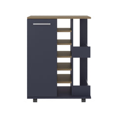 Bar Cart, Two External Shelves, Four Casters, Six Built-In Wine Rack, Single Door Cabinet