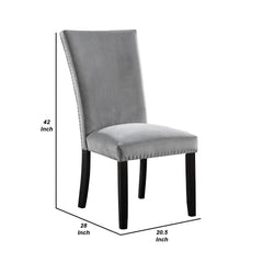 28 Inch Dining Side Chair Set of 2, Padded Gray Flannelette, Black Wood