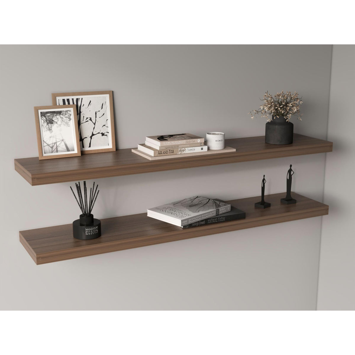 Hercules 47" Wide Floating Shelves Set Of 2, Shelves For Wall Decor For Bedroom, Bathroom Storage Shelves, Book Shelves For Living Room, light brown
