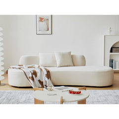 90" Curved Sofa with Throw Pillows, 4 Seater Luxury Velvet Couch with Half Moon Design and High-Density Foam, Ideal for Modern Living Room, Office & Apartment, Ivory