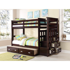 Saga Espresso Finish Twin/Twin Bunk Bed W/Trundle & Storage