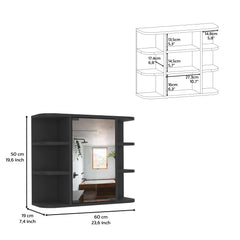Display Cabinet Milano,Six External Shelves Mirror, Black Wengue Finish