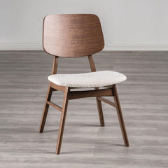 Mid-Century Modern 2pc Side Chair Padded Seat Angled Legs Curved Panel Back Walnut And Beige Finish