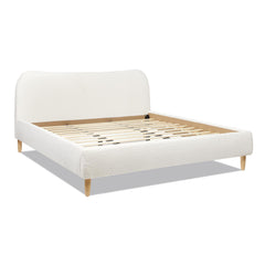 Pinnacle Curved Headboard Upholstered Platform Bed, King, Ivory White Boucle
