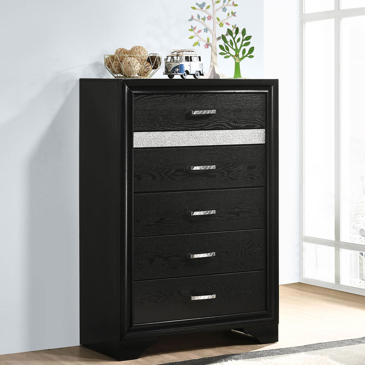 Pulsar Black 6-drawer Bedroom Chest