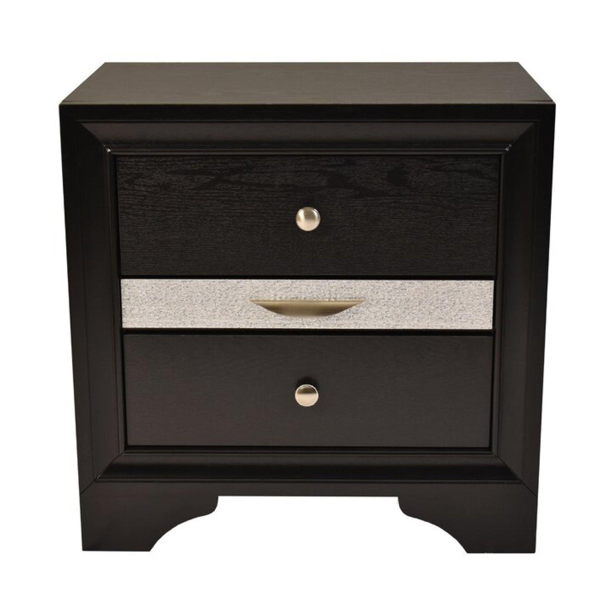 Traditional Style 2 Drawer Nightstand made with Wood in Black Color