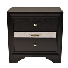 Traditional Style 2 Drawer Nightstand made with Wood in Black Color