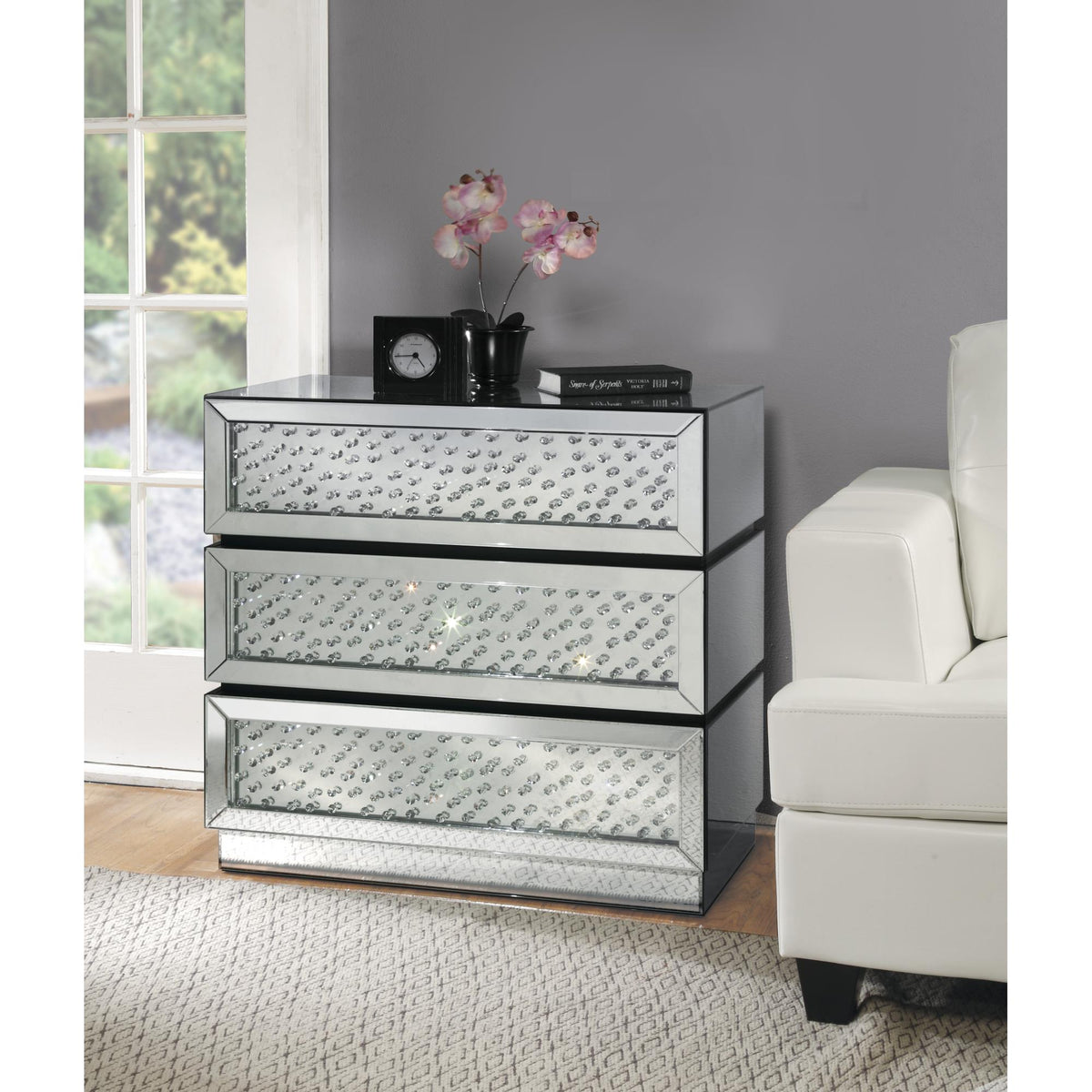 Perseus Mirrored & Faux Crystals Console Cabinet (Assembled)