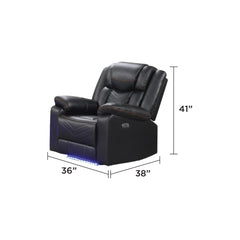 Cassandra Modern Contemporary LED Power Recliner Chair made with wood and metal frame in Black