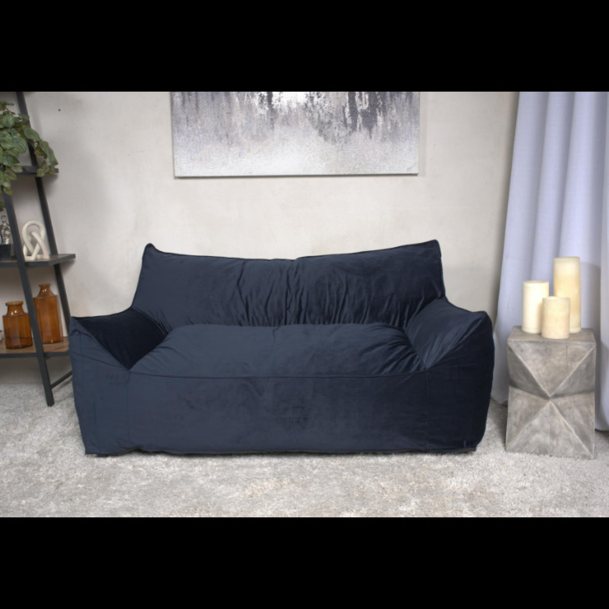 Aeneas Velveteen 2-Seater Oversized Bean Bag Chair with Armrests, Dark blue