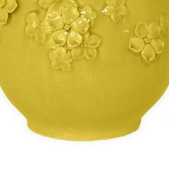 Rhea Flower Vase, Decorative Yellow Ceramic w Floral Motifs, 11 Inch