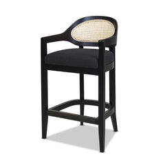 Ares Mid-Century Modern 26" Cane Back Counter Stool, Jet Black Woven