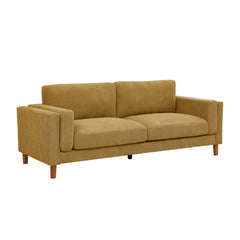 Corduroy Upholstered Square Arm Sofa with Wooden Legs
