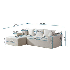 2-Piece Convertible Corduroy L-Shaped Sofa in a Box with Pillows, 3-Seater Modular Sectional Couch, Compressed Living Room Furniture, Beige (Left Facing)