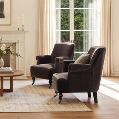 Eden 30" Pleated Sock Arm Accent Armchair Deep Brown Performance Velvet