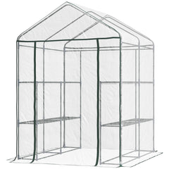 5' x 5' x 6' Mini Walk-in Greenhouse Kit, Portable Green House with 3 Tier Shelves, Roll-Up Door, and Weatherized Plastic Cover for Backyard Garden, Clear