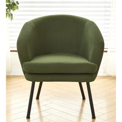 Corduroy Accent Chair with Black Metal Legs, Modern Upholstered Armchair, Comfy Barrel Chair for Living Room Bedroom