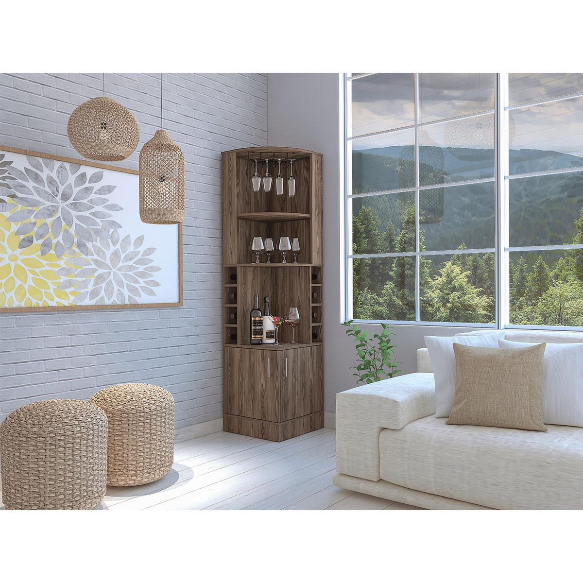 Story Corner Bar Cabinet, Two External Shelves