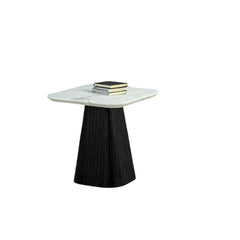 Contemporary Style Square End Table Faux Marble Soft Curved Edges Top Black Finish Primary Living Room