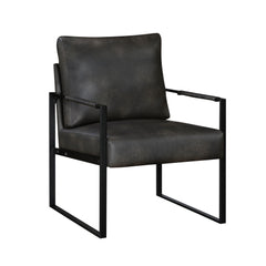 Modern Accent Chair Cushioned Seat Dark Gray Faux Leather Upholstery Black Metal Frame 1pc Style Comfort Durability Elegance Look