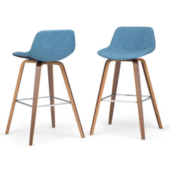 Aura 28 inch Seat Height Bentwood Counter/Bar Height Stool in Medium Blue Linen Look Fabric (Set of 2)