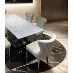 Glam Style 2pc Side Chair Silver Square Legs Diamond Pattern Nailhead Trim White Finish Dining Room