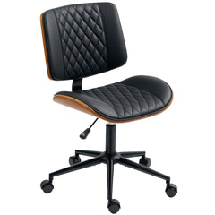Home Office Chair No Arms with Wheels, PU Leather Desk Chair with Adjustable Height, 360 Swivel for Reading, Black