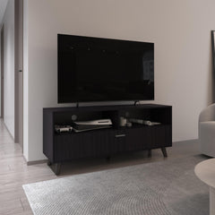 Supernova Tv Stand With 2 Doors And Open Storage Shelves, Modern Entertainment Center, Black