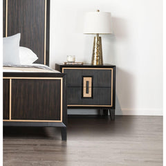 Modern Espresso Bedside Table Bedroom Furniture 1pc Nightstand Gold Accent Trim Wooden Finger Pull