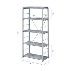 Metal Shelving Unit Bookshelf 1pc Home Office Furniture Wooden Storage Rack Shelves, Faux Concrete & Silver Finish