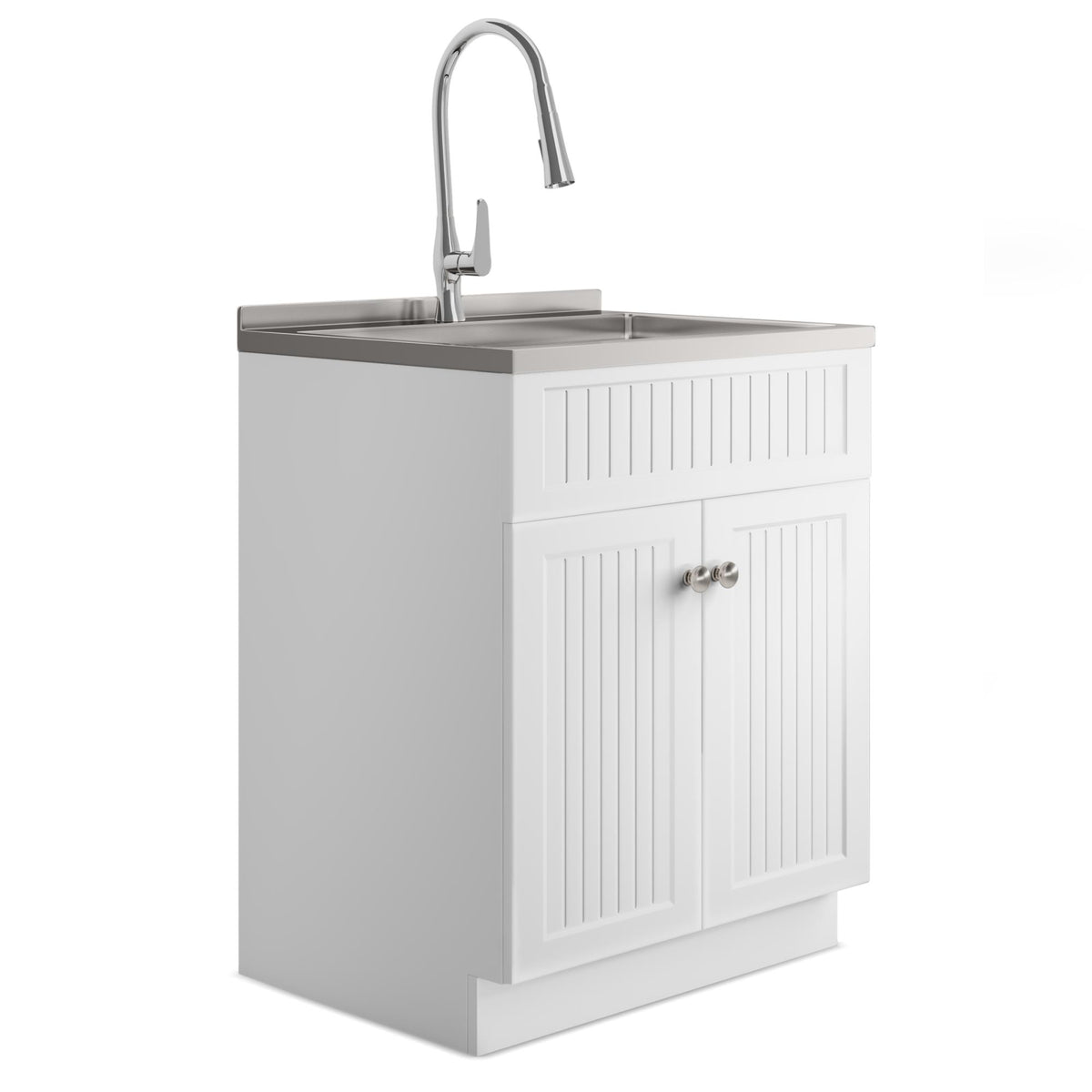 Log - 28" Laundry Cabinet with Faucet and Stainless Steel Sink - White