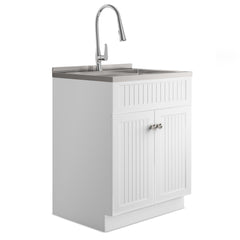 Log - 28" Laundry Cabinet with Faucet and Stainless Steel Sink - White