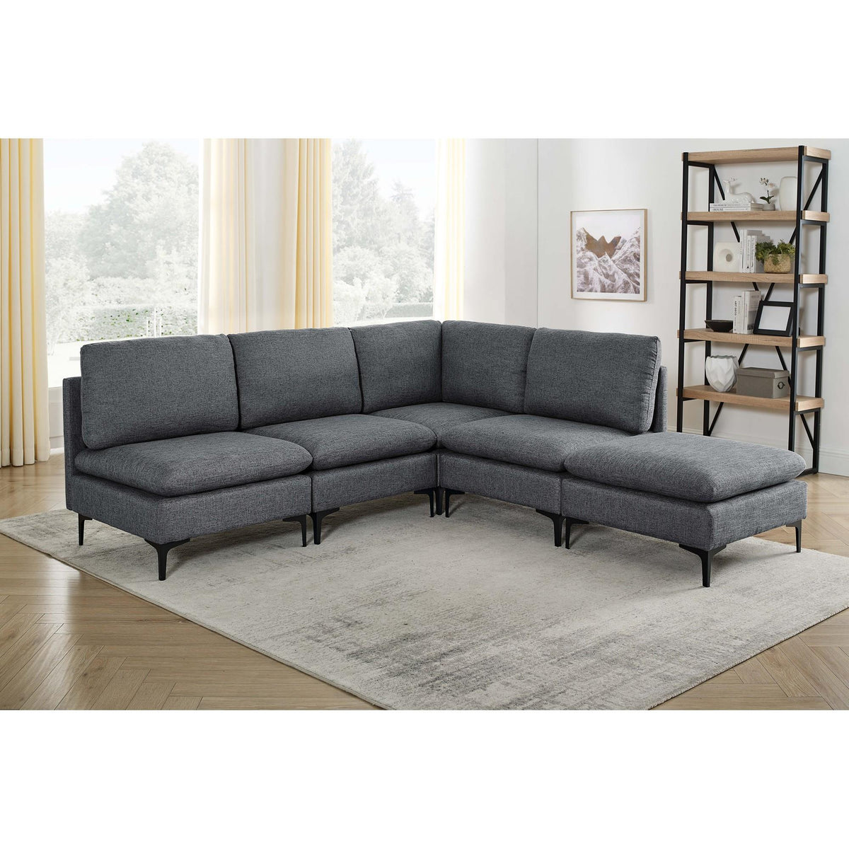 Linen Upholstered Modular Sectional with Metal Legs