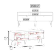 Jason 54" Wide Two-Door Cabinet Tv Stand with Pull Down doors, Three Shelves, Cable Management White - Naturla Oak