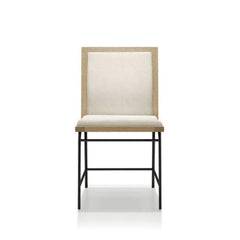 Contemporary Style 2pc Side Chair Upholstered Seat And Back Metal Leg Oak And Beige Finish Dining Finish