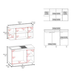Showcase Kitchen Cabinet Set With Upper And Lower Storage, 4 Doors And Open Shelves, White