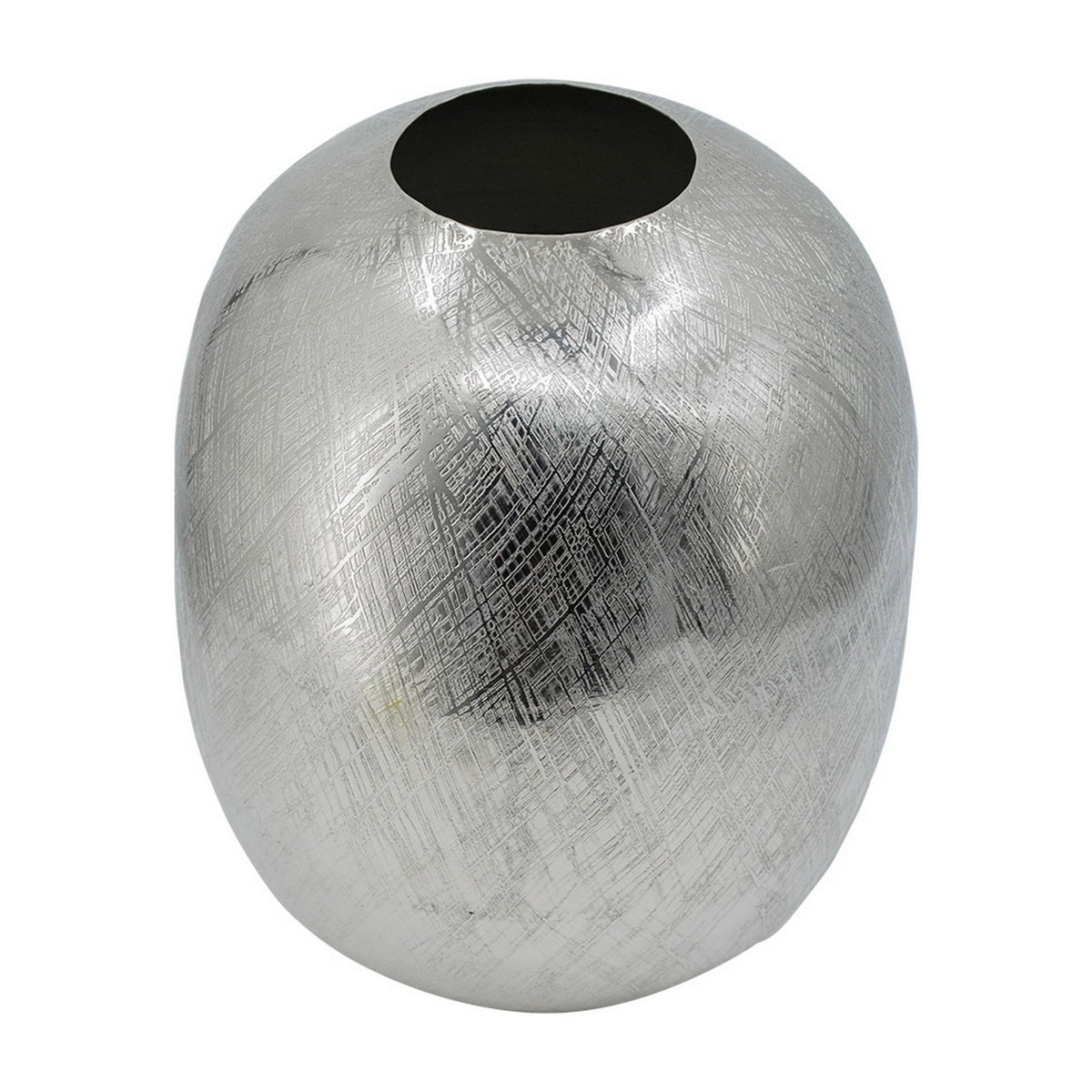Sanctuary 13 Inch Modern Metal Vase, Curved Round Shape, Metallic Silver Finish